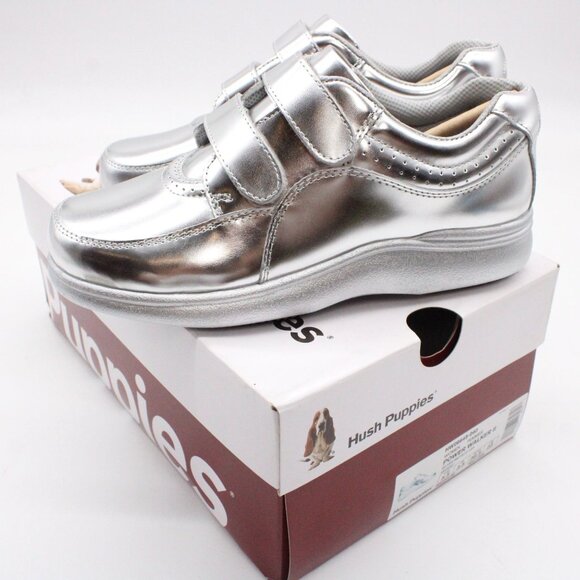 Hush Puppies Shoes Womens Silver Metallic Leather Power Walker II Size 5.5 NIB - Picture 2 of 11
